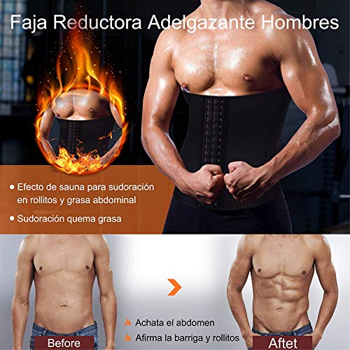 Yokald Faja Reductora Adelgazante Hombres Faja Reductora Cinturón Lumbar Abdomen Deportiva Faja Neopreno Ajustable para Deporte Fitness Efecto Sauna para la Quema de Grasa (Negro, S)