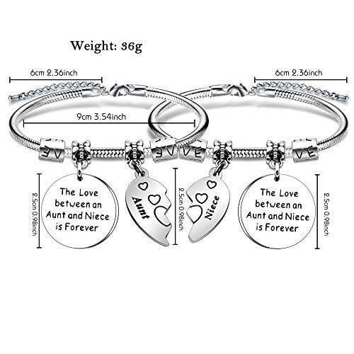 YONGHUI - 2 pulseras ajustables de serpiente para mujeres, adolescentes, niñas, el amor entre una tía y una sobrina es para siempre, regalo de Navidad, regalo de cumpleaños