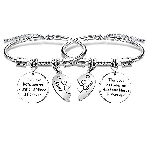 YONGHUI - 2 pulseras ajustables de serpiente para mujeres, adolescentes, niñas, el amor entre una tía y una sobrina es para siempre, regalo de Navidad, regalo de cumpleaños