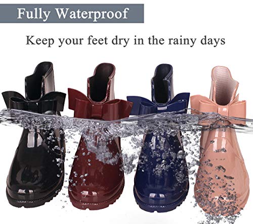 YOOEEN Botas de Agua Mujer Cortas Botas de Goma Antideslizante Botines de Lluvia Impermeables Zapatos de Jardín Elegante Calzado de Trabajo con Lindo Bowknot Talla 36-44
