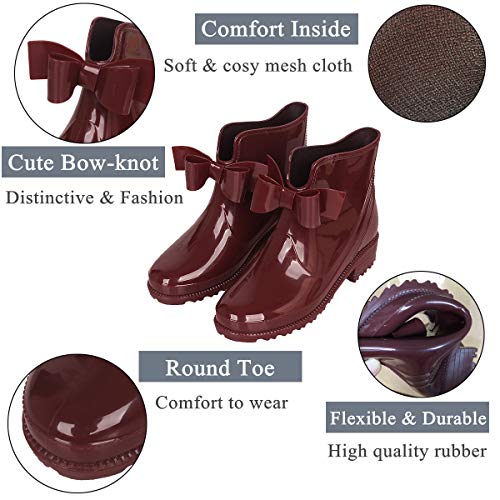 YOOEEN Botas de Agua Mujer Cortas Botas de Goma Antideslizante Botines de Lluvia Impermeables Zapatos de Jardín Elegante Calzado de Trabajo con Lindo Bowknot Talla 36-44