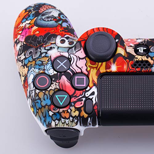 YoRHa Transferencia de Agua Camuflaje de Impresión Silicona Caso Piel Fundas Protectores cubierta para Sony PS4/slim/Pro Dualshock 4 Mando x 1 (Calavera Pintada) Con los Puños Pulgar Thumb Gripsx 8