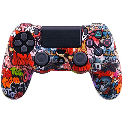 YoRHa Transferencia de Agua Camuflaje de Impresión Silicona Caso Piel Fundas Protectores cubierta para Sony PS4/slim/Pro Dualshock 4 Mando x 1 (Calavera Pintada) Con los Puños Pulgar Thumb Gripsx 8