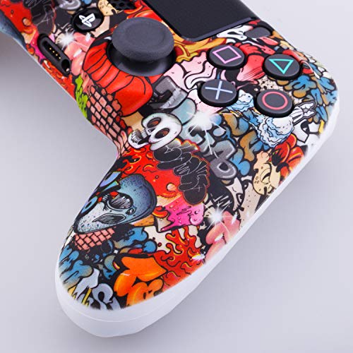 YoRHa Transferencia de Agua Camuflaje de Impresión Silicona Caso Piel Fundas Protectores cubierta para Sony PS4/slim/Pro Dualshock 4 Mando x 1 (Calavera Pintada) Con los Puños Pulgar Thumb Gripsx 8