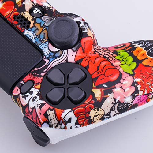 YoRHa Transferencia de Agua Camuflaje de Impresión Silicona Caso Piel Fundas Protectores cubierta para Sony PS4/slim/Pro Dualshock 4 Mando x 1 (Calavera Pintada) Con los Puños Pulgar Thumb Gripsx 8