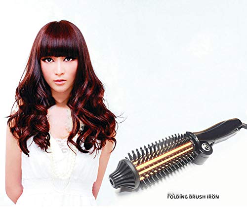 YOSAN Cepillo Moldeador Plegable Rizador 2 en 1 Doble Voltaje Cerámica Turmalina Anti-Scald Instant Heat Pinza para rizar Pelo Corto y Largo con,for All Hair Types
