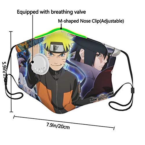 Yosbapw Naruto Shippuden Uchiha Sasuke Farmacéutico Ka Man Bizhu Toby Tejido lavable y reutilizable Cara Boca Nariz Cubierta con válvula de respiración y F