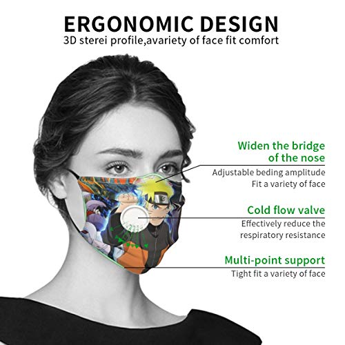Yosbapw Naruto Shippuden Uchiha Sasuke Farmacéutico Ka Man Bizhu Toby Tejido lavable y reutilizable Cara Boca Nariz Cubierta con válvula de respiración y F