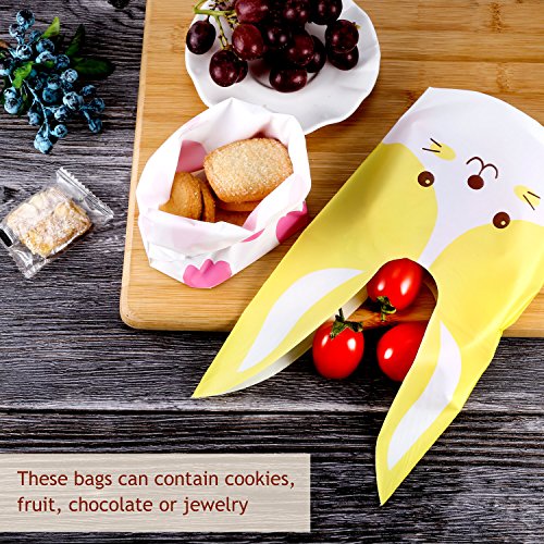 Yosemy Bolsas Regalo Cumpleaños, [50 Pcs] Bolsa de Caramero Galleta Piscolabis de Conejo, Bolsas Plástico para Frutos Secos, Caramelos, Chocolate