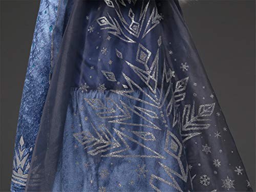 YOSICIL Niñas Cosplay Vestido de Princesa Elsa con Capa Vestido de Frozen Manga Larga Vestido Largo Disfraz Azul Dulce Disfraz Ceremonia de Fiesta Halloween Navidad 3-9 años 100-150cm