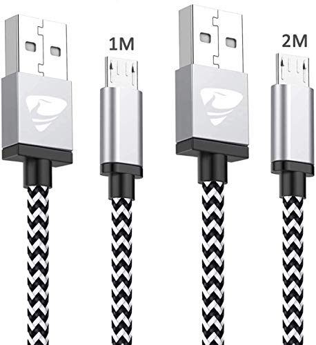 Yosou Cable Micro USB, 2Pack [1M + 2M] Carga Rápida Cargador Android Duradero Nylon Cable Movil Compatible con Teléfonos Android, Samsung S5/S6/S7/J7/J6/J5 Huawei Xiaomi Sony Tablet Kindle PS4