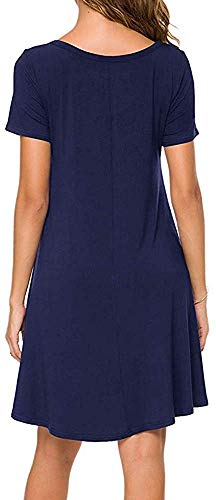 YOUCHAN Vestidos Mujer de Camiseta Suelto Casual Cuello Redondo Ocasional Sólida Mini Vestido_Azul Oscuro_XL