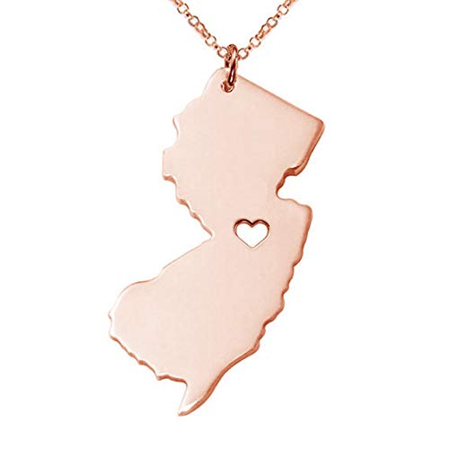 YOUHU Collar Mujer Mapa, Rose Golden New Jersey Heart Map Colgante Ladies World Map Collares Collar De Joyería De Egipto para Aniversario De Navidad Regalos De Fiesta De Cumpleaños, 45 + 5Cm