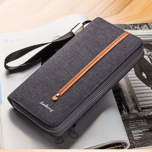 Young & Ming Monedero Moda Lonas Cartera de Embrague Hombre Piel Casual Largo Billetera Grande Cartera De Men con cremallera y gran Capacidad y estilo lujoso（Azul）