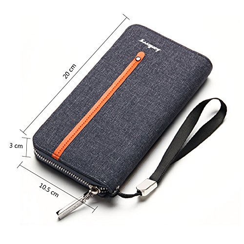 Young & Ming Monedero Moda Lonas Cartera de Embrague Hombre Piel Casual Largo Billetera Grande Cartera De Men con cremallera y gran Capacidad y estilo lujoso（Azul）