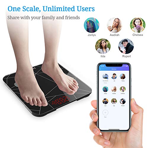 YOUNGDO Báscula Grasa Corporal 30*30, Báscula Baño Digital Bluetooth Inteligente Con USB Carga 23 Medidas Corporales Esenciales Grasa Corporal, Músculo, BMI etc. 999 Usuarios para Android e iOS