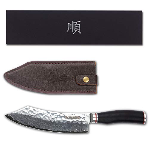YOUSUNLONG Cocina Cuchillo para Cocinero de 8 Pulgadas con Cuchilla doblada,japonés VG10-Acero Inoxidable de Alto Carbono-Hoja Afilada-Mango de ébano-SL-DK10914B