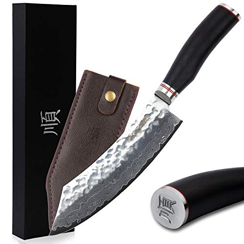 YOUSUNLONG Cocina Cuchillo para Cocinero de 8 Pulgadas con Cuchilla doblada,japonés VG10-Acero Inoxidable de Alto Carbono-Hoja Afilada-Mango de ébano-SL-DK10914B