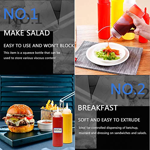 YOUYIKE 6 Pack Biberon Salsas con Tapas de Rosca y Etiqueta autoadhesiva, 230ml - Dispensador de Botellas de Plástico para Condimentos Ketchup Mostaza Vinagre Salsa Aceite Libre de BPA