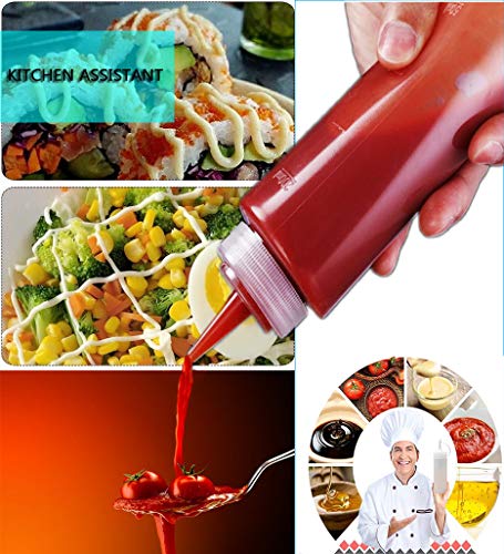 YOUYIKE 6 Pack Biberon Salsas con Tapas de Rosca y Etiqueta autoadhesiva, 230ml - Dispensador de Botellas de Plástico para Condimentos Ketchup Mostaza Vinagre Salsa Aceite Libre de BPA