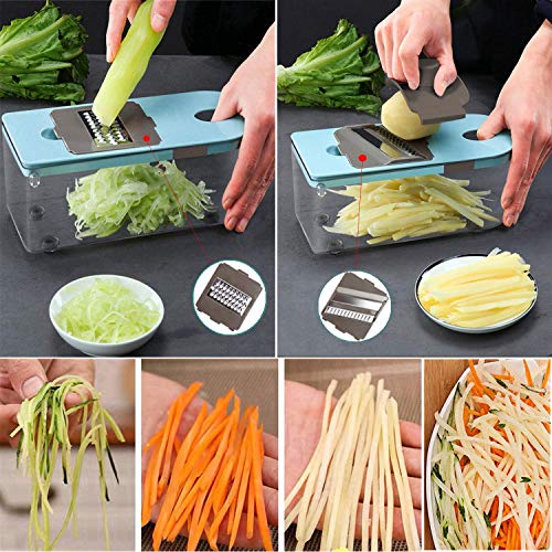 Yoyika Mandolina de Cocina Cortador de Verduras Multifuncional, 8 Piezas Intercambiable Cortadora de Verduras y Frutas, Rebanador Rallador Multiusos Utensilios de Cocina Profesional para Vegetales