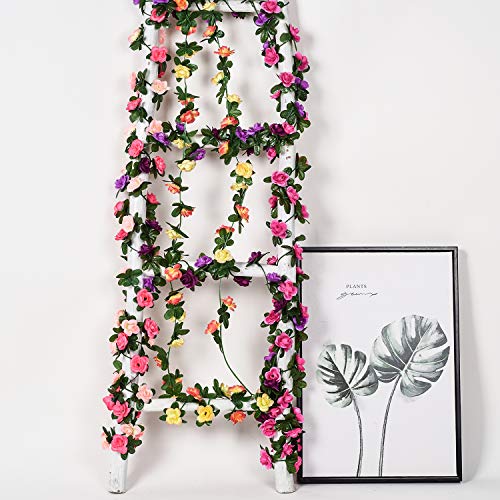 YQing 4 Piezas Guirnalda de Rosas Artificiales, Guirnalda de Flores de Vid de Rosas Falsas de 2,5 m con Hojas de Hiedra Verde para la decoración del jardín del Banquete de Boda (Multicolor)