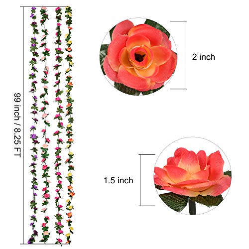 YQing 4 Piezas Guirnalda de Rosas Artificiales, Guirnalda de Flores de Vid de Rosas Falsas de 2,5 m con Hojas de Hiedra Verde para la decoración del jardín del Banquete de Boda (Multicolor)