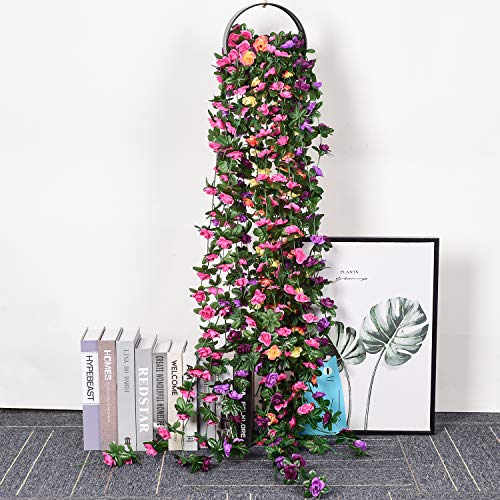 YQing 4 Piezas Guirnalda de Rosas Artificiales, Guirnalda de Flores de Vid de Rosas Falsas de 2,5 m con Hojas de Hiedra Verde para la decoración del jardín del Banquete de Boda (Multicolor)