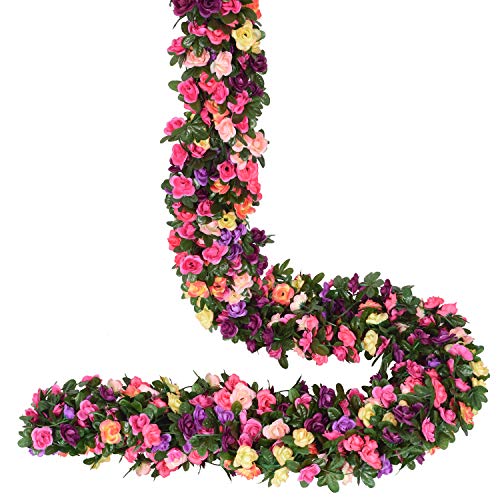 YQing 4 Piezas Guirnalda de Rosas Artificiales, Guirnalda de Flores de Vid de Rosas Falsas de 2,5 m con Hojas de Hiedra Verde para la decoración del jardín del Banquete de Boda (Multicolor)