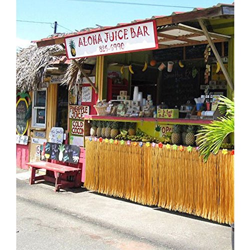 YQing Falda de Mesa Luau Hawaiana Falda de Mesa Hawaiian Luau Hibiscus Grass con 26 Flores de Seda Faux para Barbacoa Decoración de Fiesta de Verano Tropical Tiki Beach en jardín (Dorado)