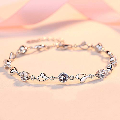 Ysakura Pulsera de Mujer de 929 Plata de esterlina con el Diseno Nuevo,Pulsera en Forma de corazón en Plata de Ley, Pulsera Simple para Estudiantes,Pulsera Infinity del Amor