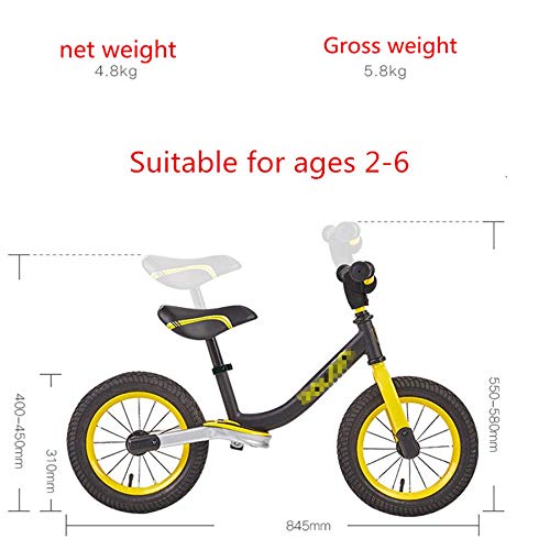 YSCYLY Bicicleta Sin Pedales,Bicicleta Infantil Deslizante de Juguete Ajustable para niños de 12 Pulgadas,For La ConduccióN Segura Juguetes For NiñOs De Balanc