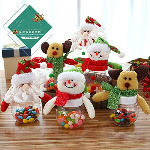 ysister Tarro de Dulces navideños de 3 Piezas, latas de azúcar navideñas Caja de Regalo Transparente de plástico Old Man Snowman Elk Decoración navideña Tarro de Dulces para Cualquier Fiesta 6x15cm