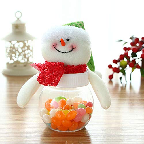 ysister Tarro de Dulces navideños de 3 Piezas, latas de azúcar navideñas Caja de Regalo Transparente de plástico Old Man Snowman Elk Decoración navideña Tarro de Dulces para Cualquier Fiesta 6x15cm