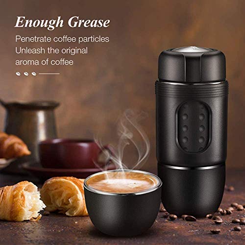 YSQ Cafetera exprés portátil Mini Manual Máquina de café Compatible con la cápsula y molido para el Capuchino frío Brew Americano All-in-One