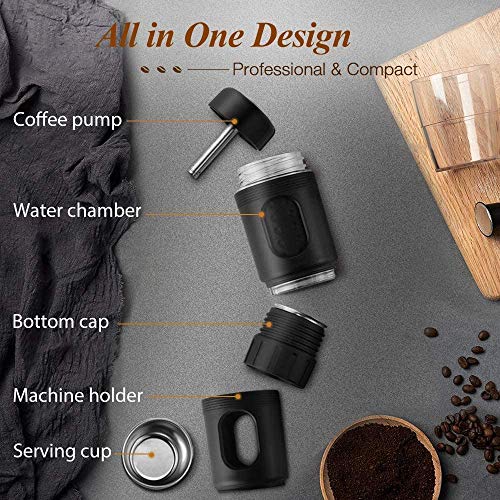 YSQ Cafetera exprés portátil Mini Manual Máquina de café Compatible con la cápsula y molido para el Capuchino frío Brew Americano All-in-One