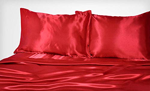 Yuan Dun'er Juego de sábanas de Cama Seda Satinada Suave Queen Bed - Negro Rojo-Rojo_Rey