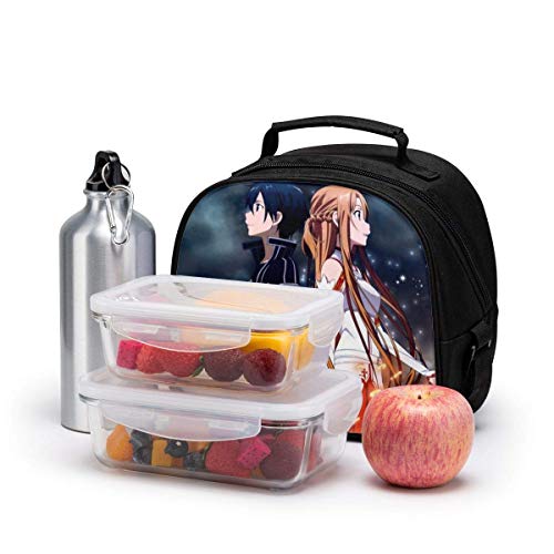 Yuanmeiju Sword Art Online Kirito y Asuna SAO Bolsa de lonchera aislada para niños Bolsas de asas Adecuado para empaque de refrigerios calientes y fríos Materiales seguros para loncheras