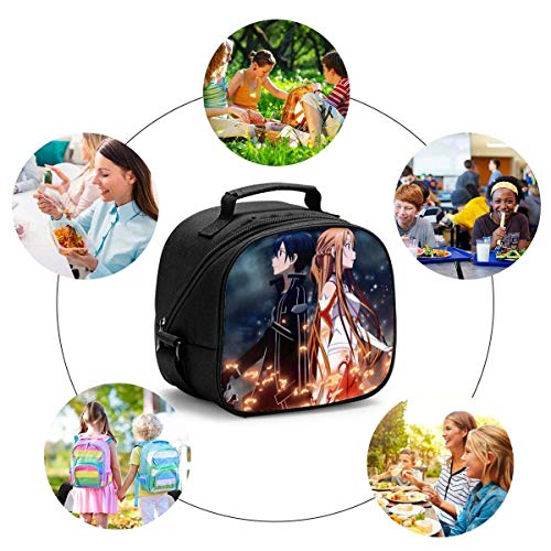 Yuanmeiju Sword Art Online Kirito y Asuna SAO Bolsa de lonchera aislada para niños Bolsas de asas Adecuado para empaque de refrigerios calientes y fríos Materiales seguros para loncheras