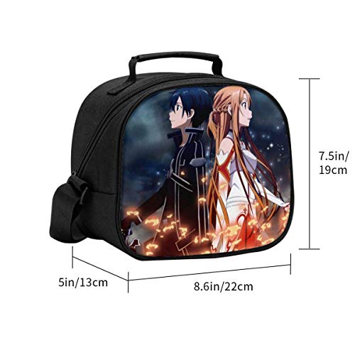 Yuanmeiju Sword Art Online Kirito y Asuna SAO Bolsa de lonchera aislada para niños Bolsas de asas Adecuado para empaque de refrigerios calientes y fríos Materiales seguros para loncheras