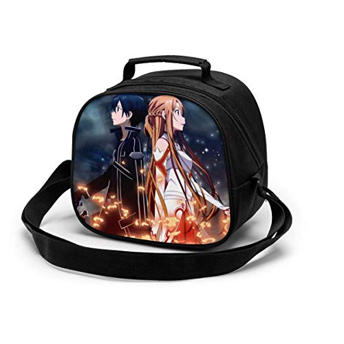 Yuanmeiju Sword Art Online Kirito y Asuna SAO Bolsa de lonchera aislada para niños Bolsas de asas Adecuado para empaque de refrigerios calientes y fríos Materiales seguros para loncheras