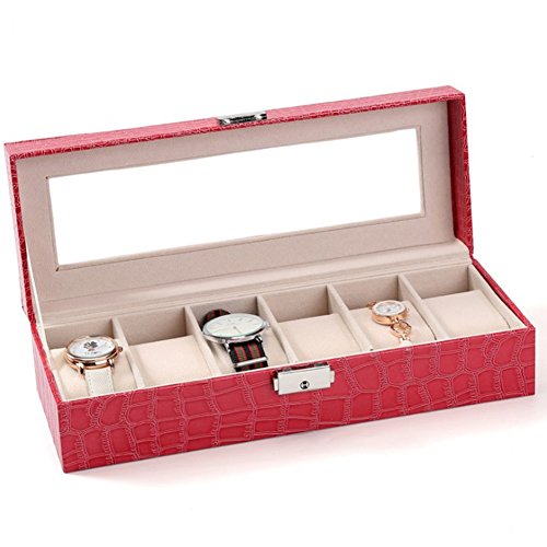 Yuanyuanliu Patrón De Cocodrilo 6 Caja De Almacenamiento De Reloj Caja De Exhibición De Joyería Caja De Reloj Pulsera Caja De Joyería (Color : Red)