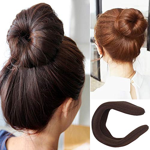 YuCool - Juego de 3 moldes para hacer moños de pelo fino y moño de moño para hacer moños, herramienta fácil, con 4 esponjas de espuma para hacer moños, accesorios para el pelo, color marrón
