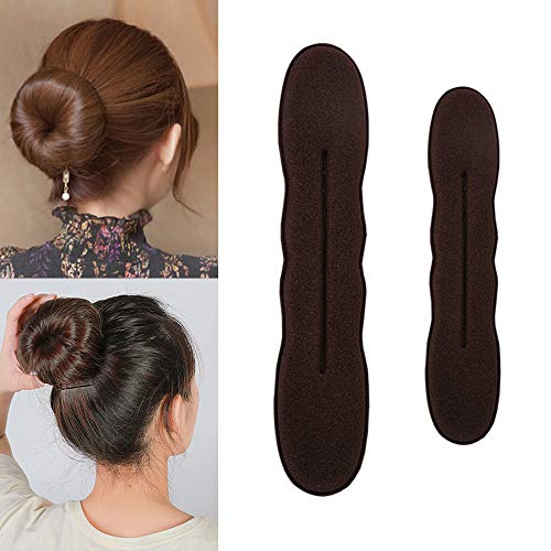 YuCool - Juego de 3 moldes para hacer moños de pelo fino y moño de moño para hacer moños, herramienta fácil, con 4 esponjas de espuma para hacer moños, accesorios para el pelo, color marrón