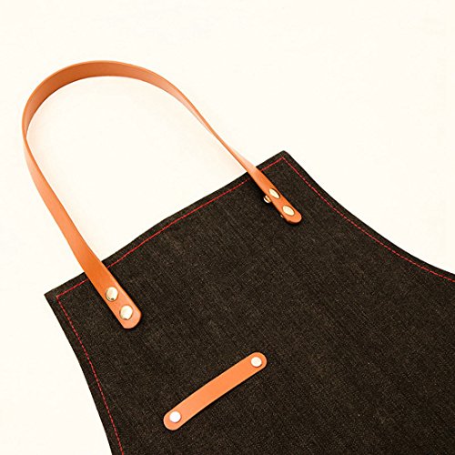 YUENA CARE Delantal de Camarero Cocinero Mandil Denim Ajustable con Bolsillo para Mujeres Hombres de Moda para Cafetería Tienda de Postres Restaurante Negro
