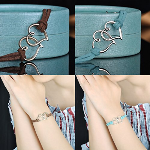 Yumilok- Juego de Pulseras Corazones Doble Cadena Ajustables Hecha a Mano, Bracelete de Cuero Trenzado y Aleación para Mujeres y Niñas Set de 6 Unidades
