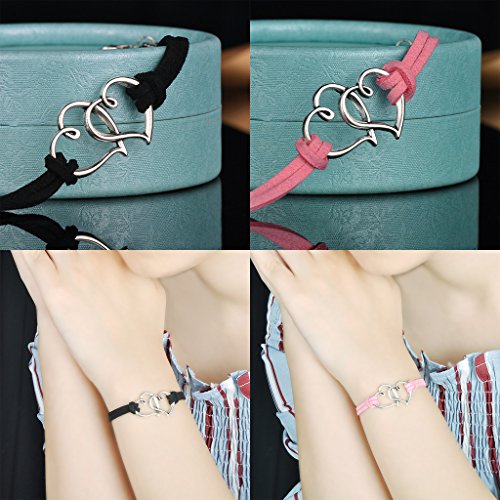 Yumilok- Juego de Pulseras Corazones Doble Cadena Ajustables Hecha a Mano, Bracelete de Cuero Trenzado y Aleación para Mujeres y Niñas Set de 6 Unidades