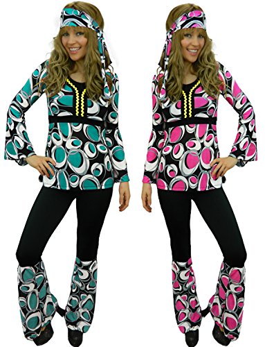 Yummy Bee Disfraz de Hippy Chica Genial Años 70 60 Disco Seductor Fiesta de Disfraces Mujer Gogo Talla Grande 34 - 46 (Rosa, Mujer: 40)