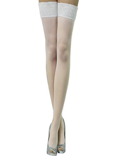 Yummy Bee - Medias Rejilla para Ligueros Sexy Negras - Medias de Liga Borde Ancho de Encaje - Talla Grande (Negro, 34-44)