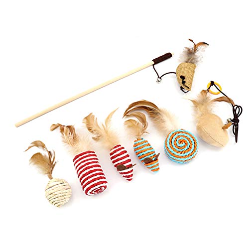 Yuning Juguete de Gato,7 Piezas de reemplazable Juego de Regalo,Juguetes para Gatos con Plumas Interactivo Caña de Juegos,Juguete para Plumas de Gato, de Juguete de Gatopara Gato